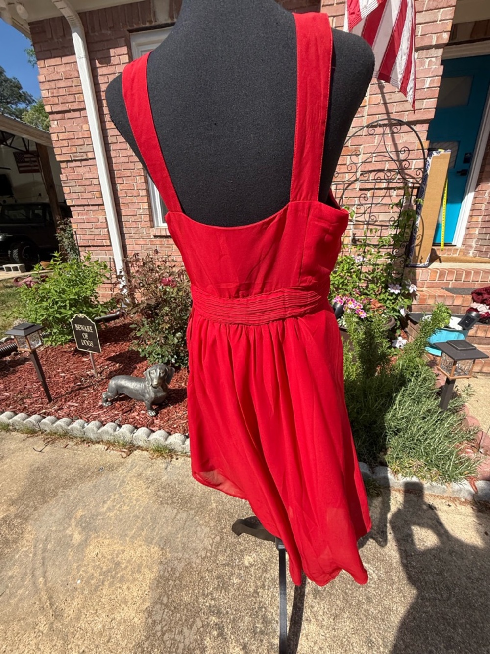 Tevolio Red Cross-Front Chiffon Dress - Picture 3 of 4